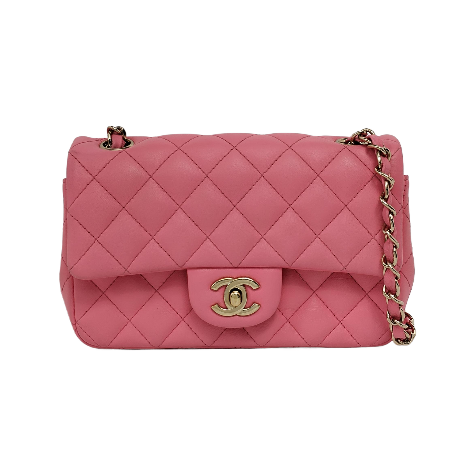 Chanel Classic Flap Rectangular Lambskin Hardware Pink Gold Mini Bag Gold Hardware