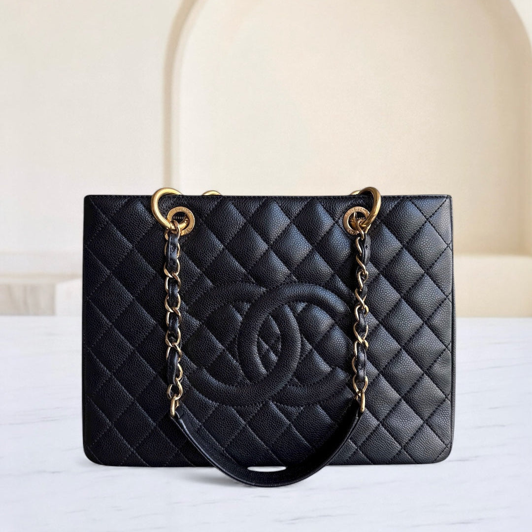 Chanel GST Grand Shopping Tote - Caviar Grained Quilted Black Tote Bag Series 17