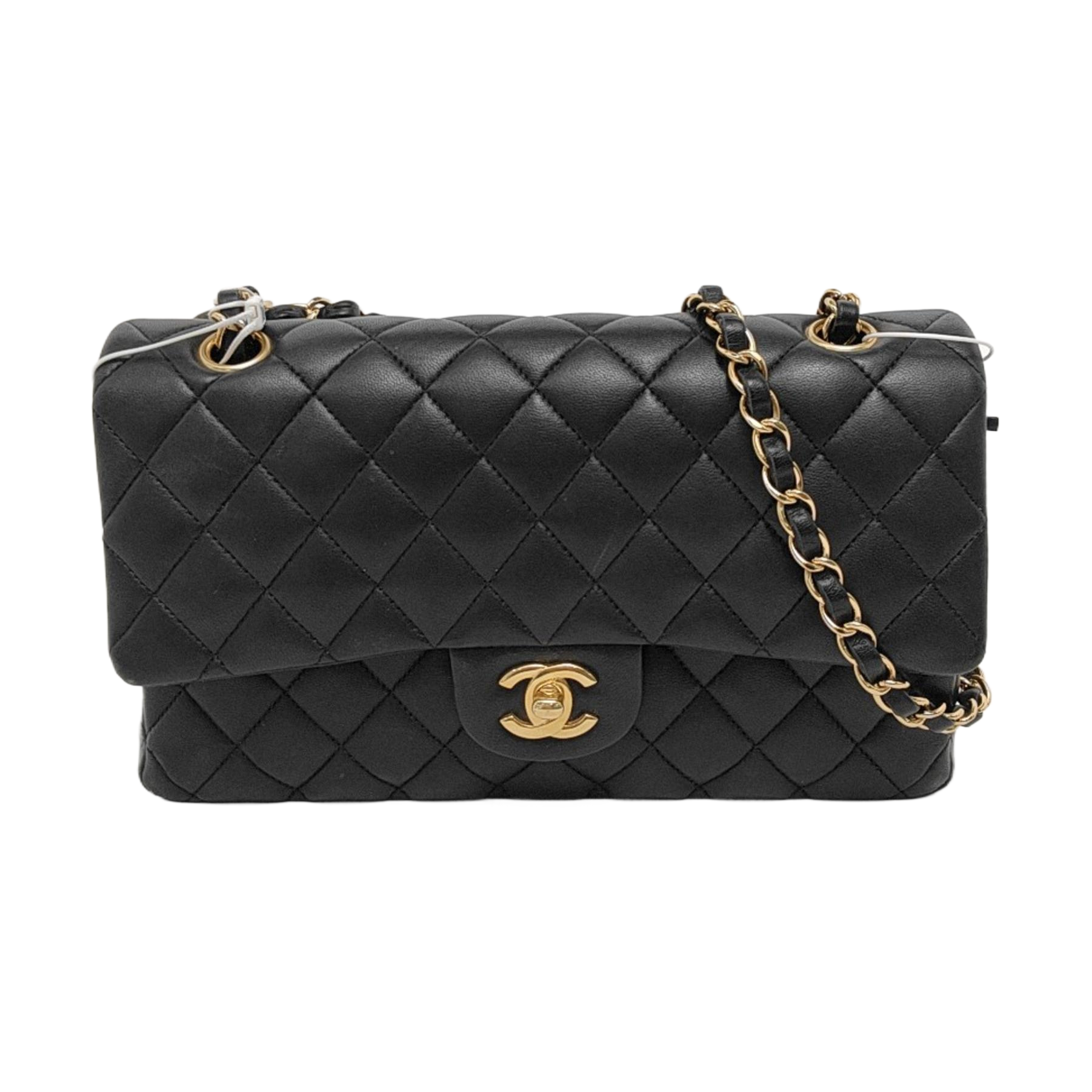 Chanel Timeless Classic Flap Lambskin Hardware Black Gold Leather Handbag Gold Hardware