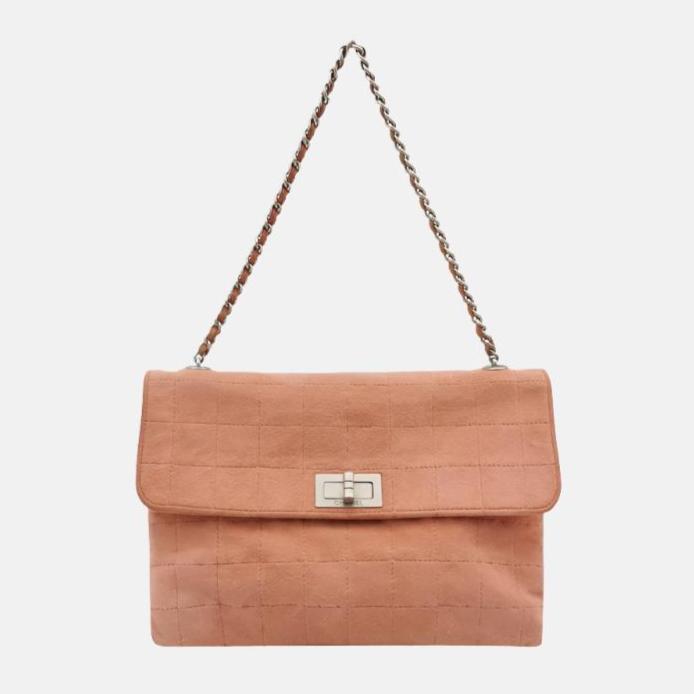 Chanel 2.55 Flap Chocolate Bar Suede Coral Pink Small Shoulder Bag