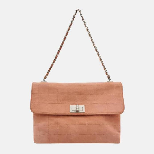 Chanel 2.55 Flap Chocolate Bar Suede Coral Pink Small Shoulder Bag