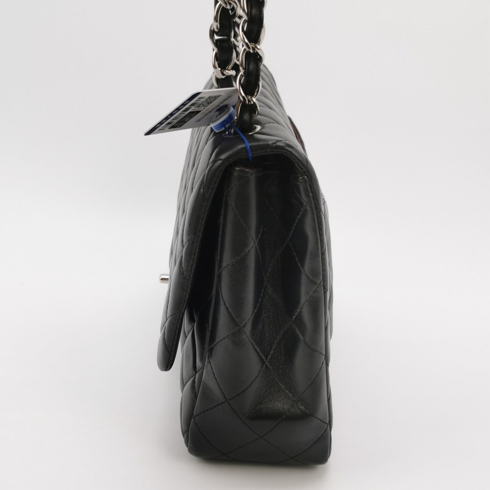 Chanel Classic Flap Jumbo Lambskin Single Flap Black Silver Leather Handbag Silver Hardware