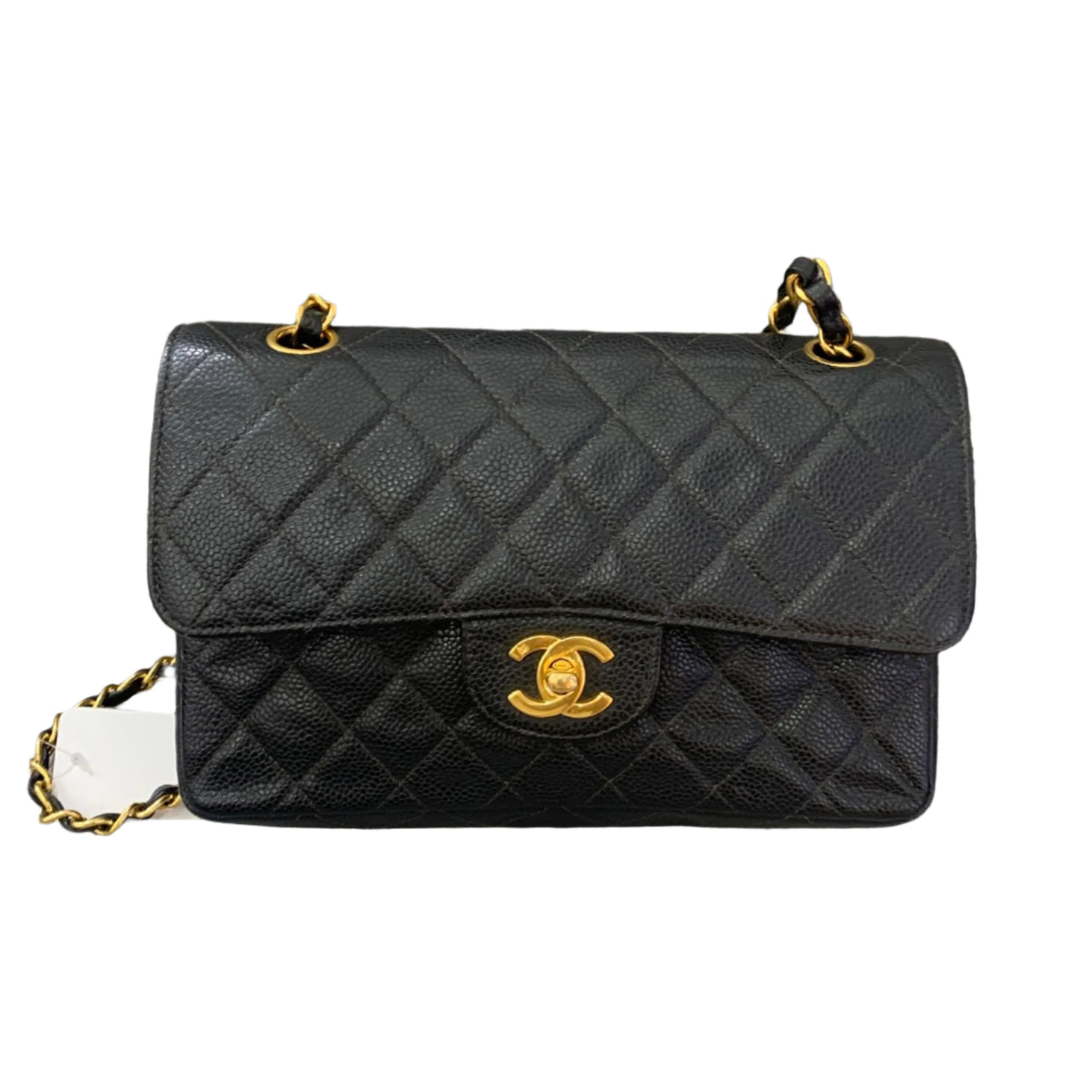 Chanel Classic Flap Caviar 24k Hardware Black Gold Small Leather Handbag Gold Hardware