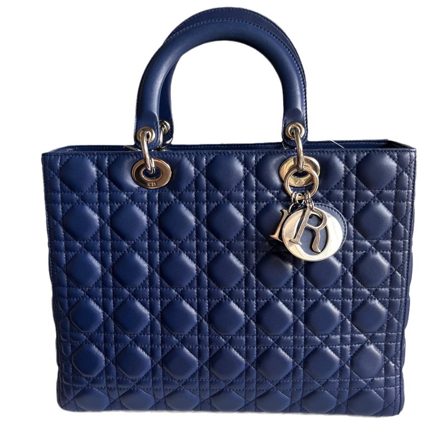 Dior Lady Bag Navy Lambskin Cannage Leather Large Travel Bag