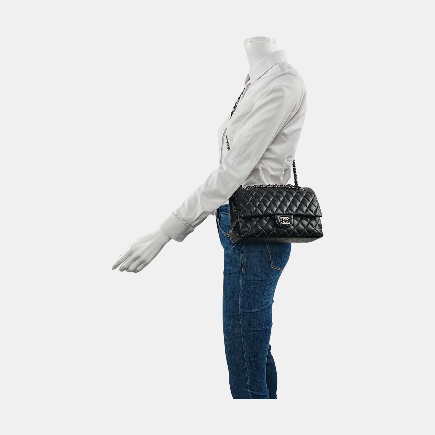 Chanel Timeless Classic Flap Lambskin Hardware Black Silver Leather Handbag 5