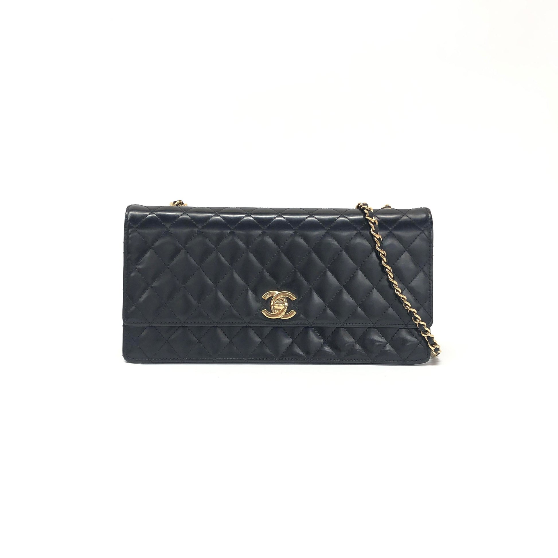 Chanel Classic Flap East West Calfskin Black Leather Handbag