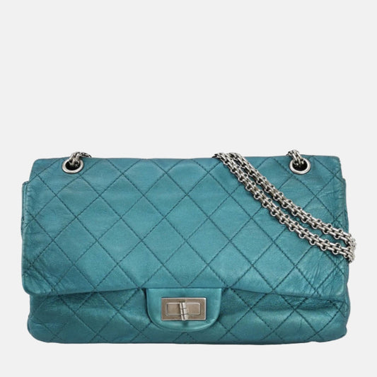 Chanel 2.55 Flap Lambskin Teal Blue Green Leather Shoulder Bag