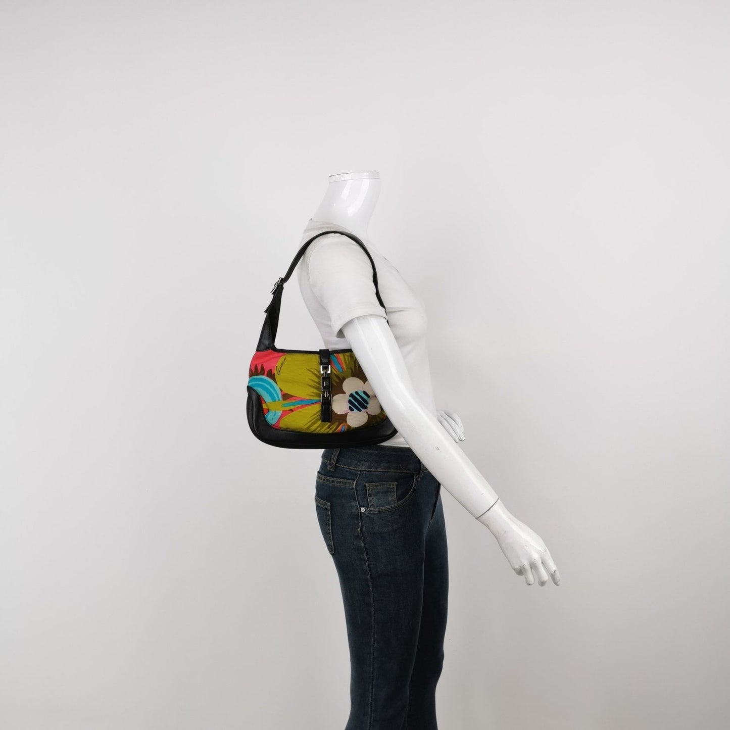 Gucci Jackie Mini Multicolor Floral Shoulder Bag Leather Canvas