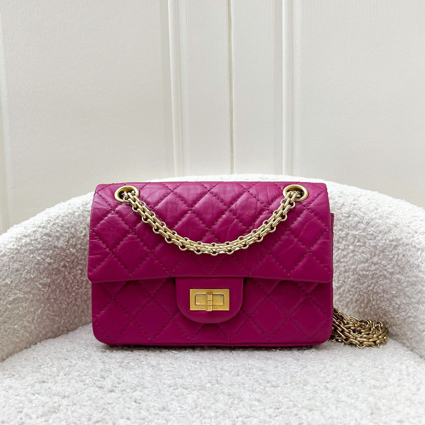 Chanel Classic 2.55 Reissue Mini Flap In Pink Distressed Calfskin And Aghw Bag