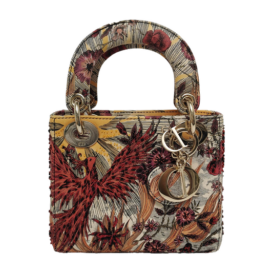 Dior Lady Embroidered Phoenix Cloth Multicolor Handbag Mini Travel Bag