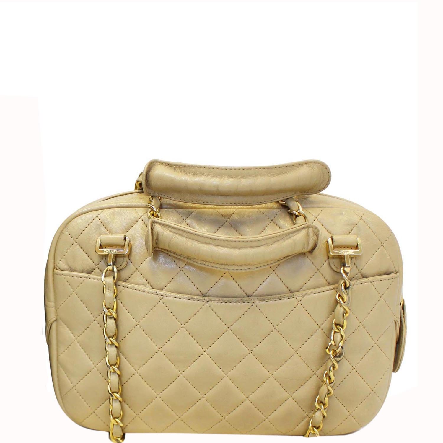 Chanel Camera - 15 OFF Leather Lambskin Beige Travel Bag