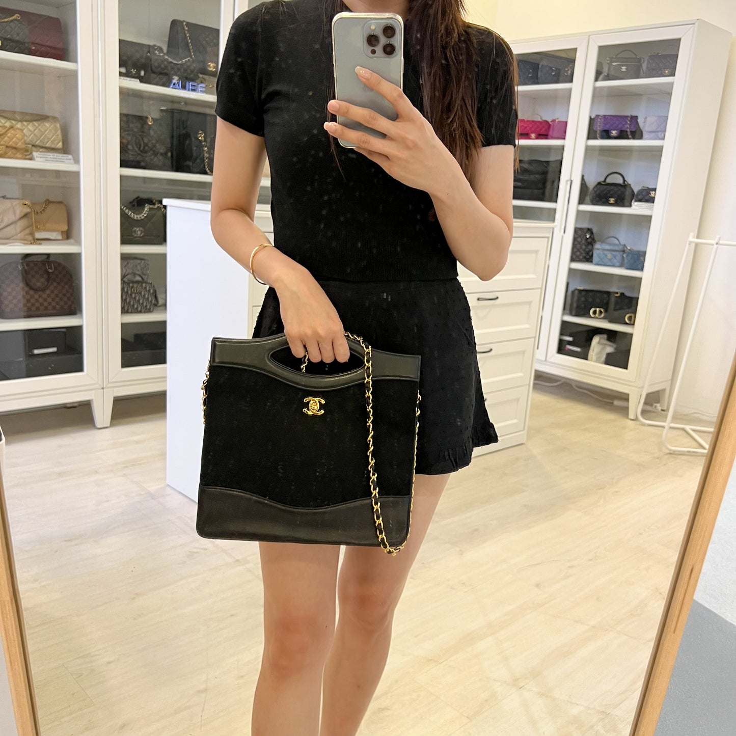 Chanel Large   31 Bag in Black Fabric and Lambskin and 24K GHW