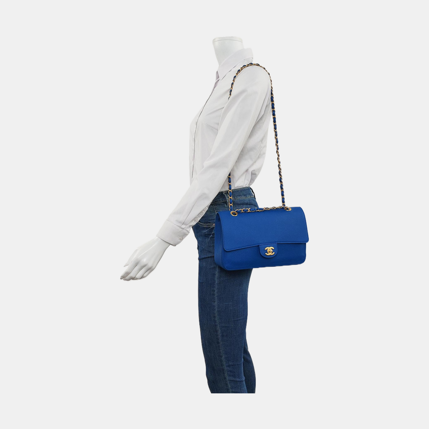 Chanel Timeless Classic Flap Royal Caviar Hardware Blue Gold Leather Handbag