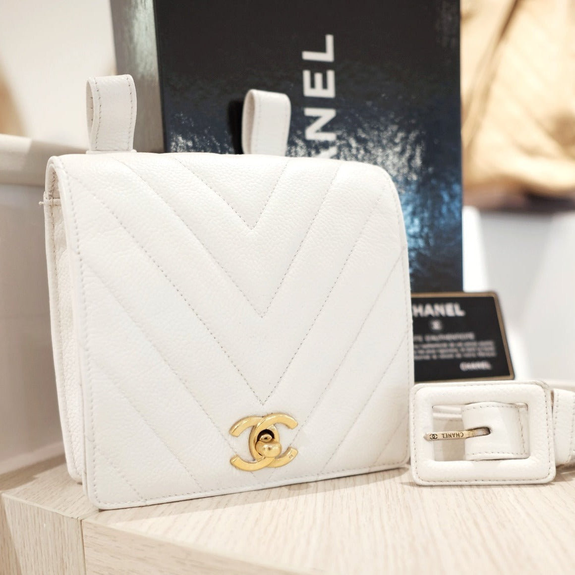Chanel   v shape cowhide belt bag