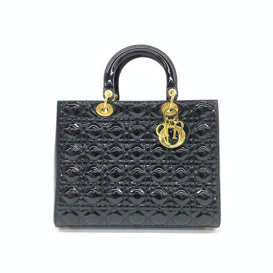 Dior Lady Large Bag Patent Hardware Leather Black Travel Bag