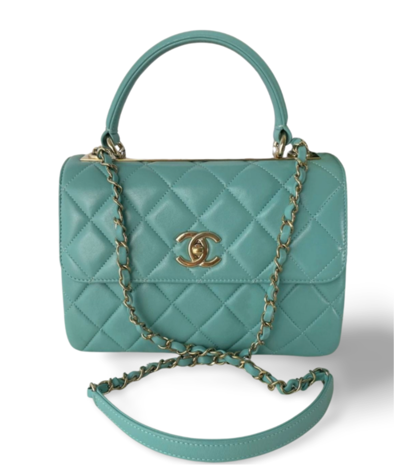 Chanel Small Trendy CC Bag In Tiffany Blue Lambskin Leather With Gold Hardware