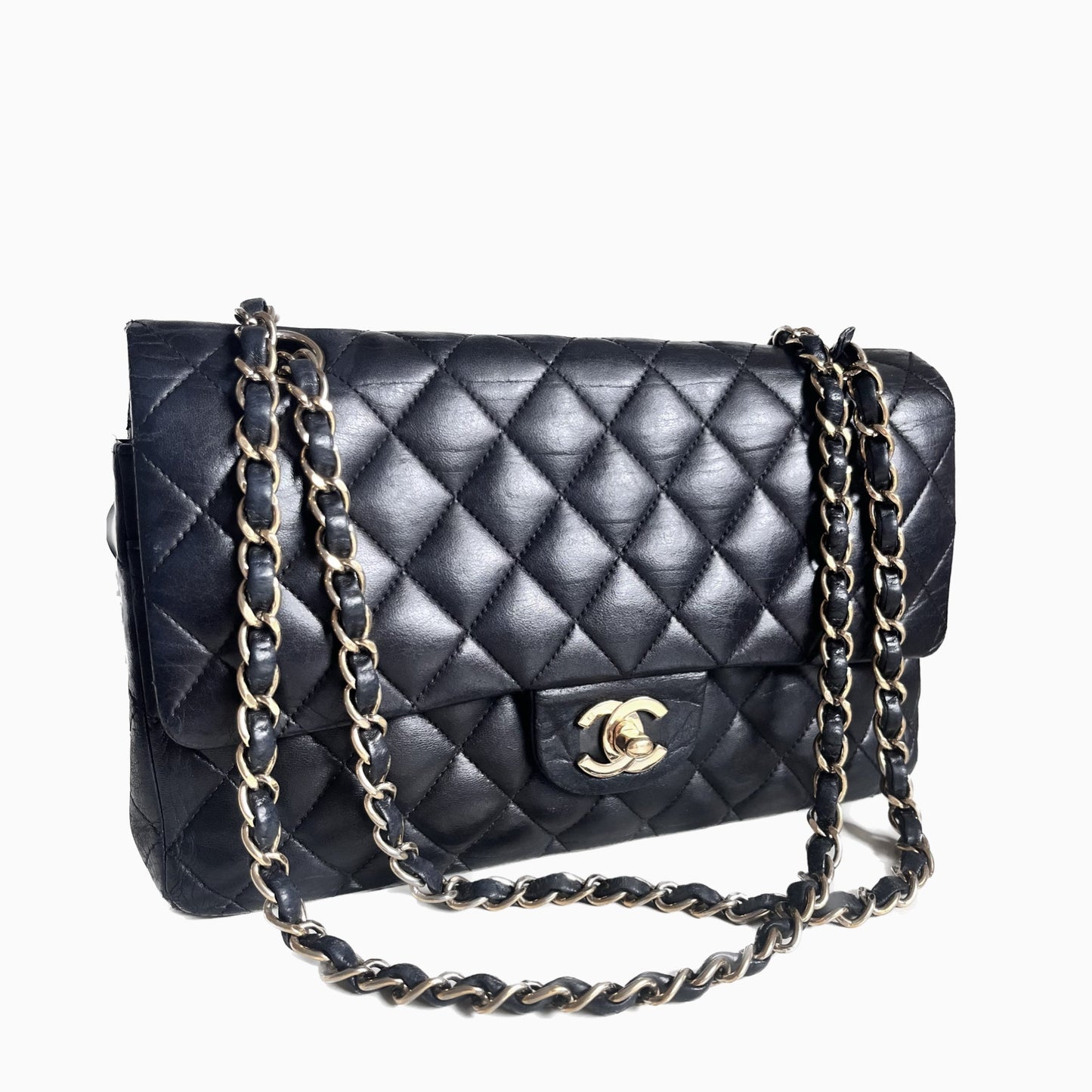 Chanel Timeless Classic Flap 24k Plated Hardware Black Gold Handbag