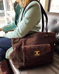 Chanel CC Shopping Suede Envelope Pocket Brown Tote Bag
