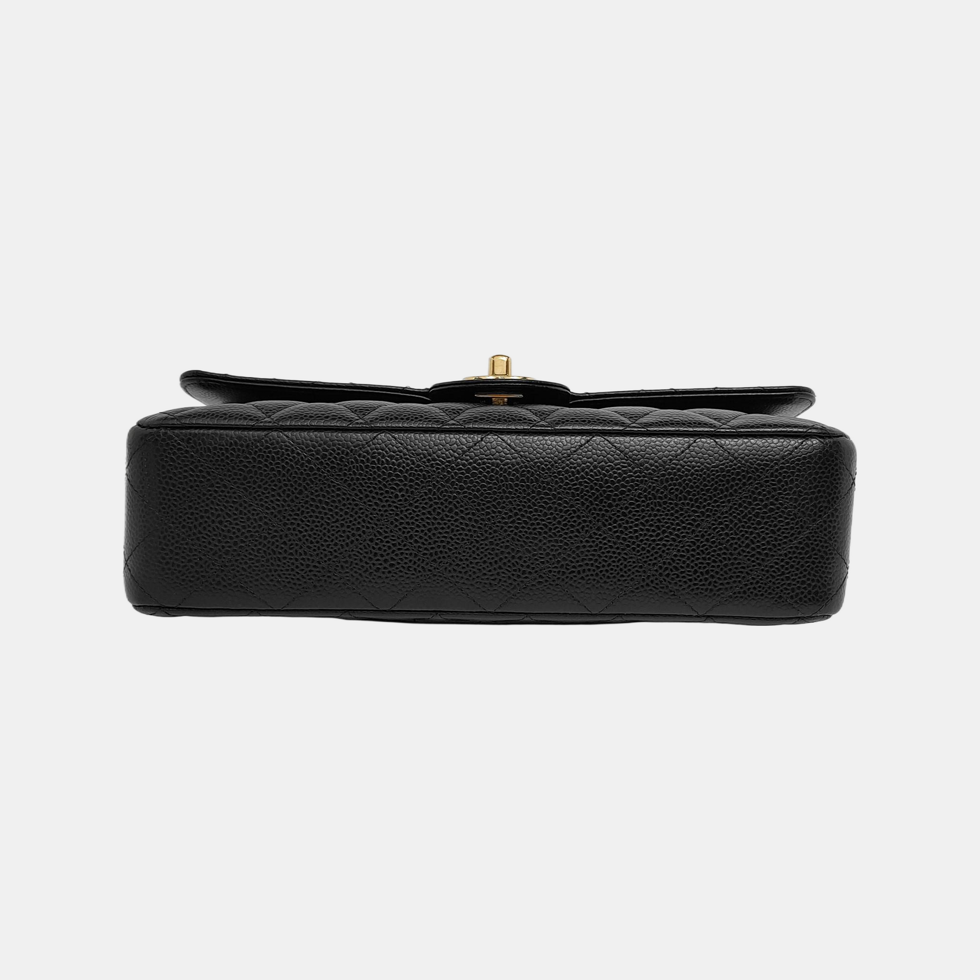 Chanel Classic Flap Caviar Hardware Black Gold Small Leather Handbag
