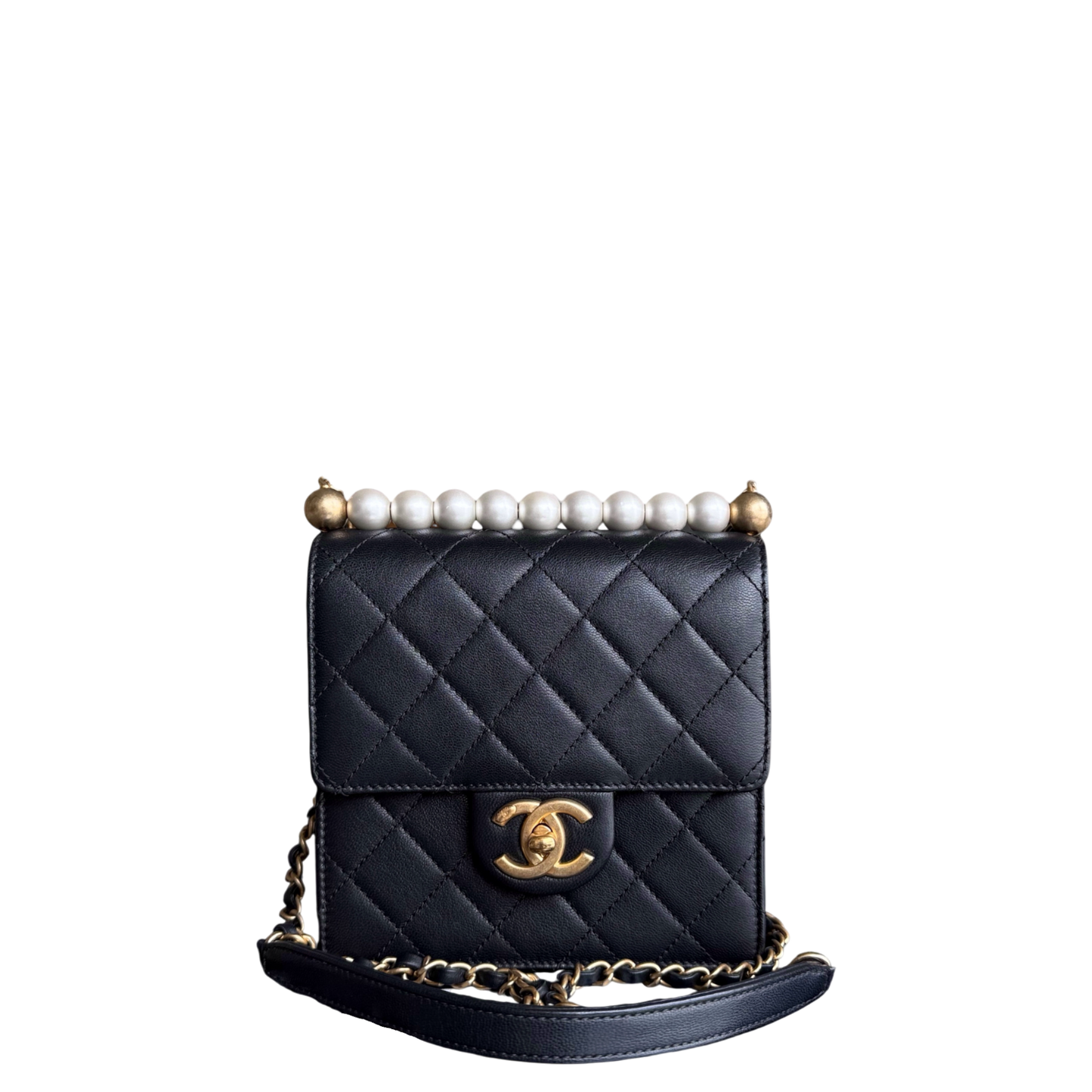 Chanel Flap Chic Pearl Lambksin Bag Hardware Series Black Gold Mini Bag