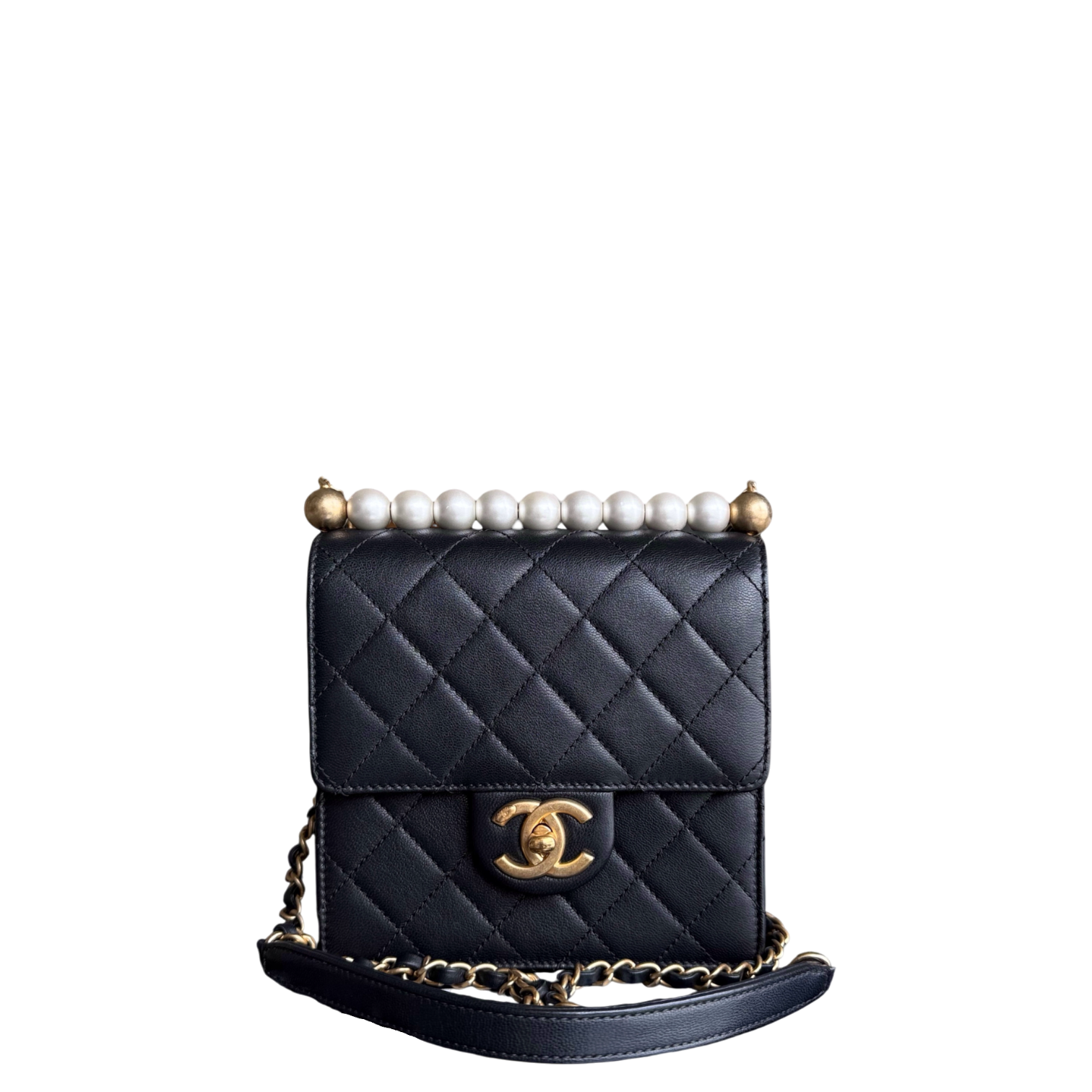 Chanel Flap Chic Pearl Lambksin Bag Hardware Series Black Gold Mini Bag