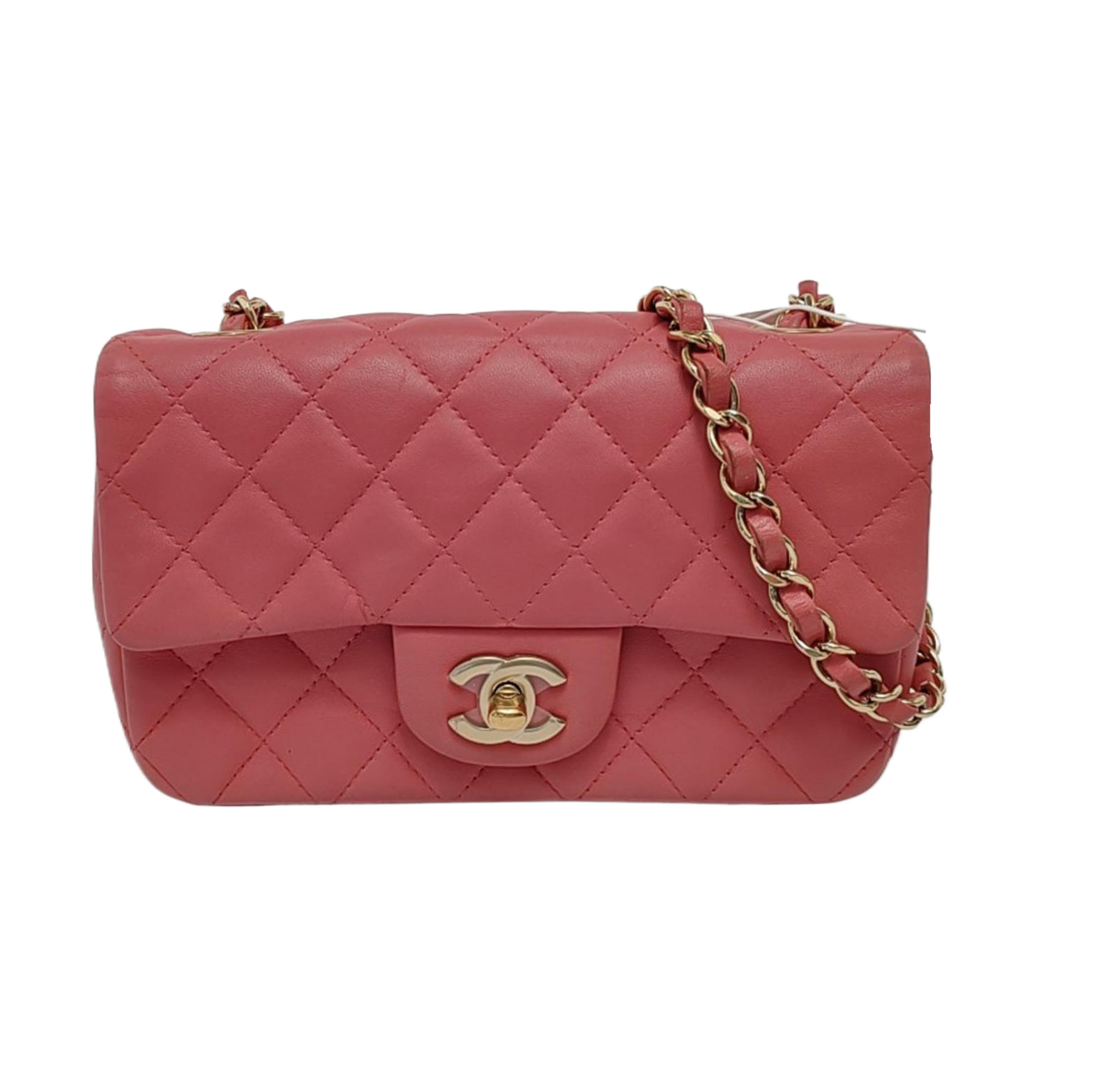 Chanel Classic Flap Rectangular Lambskin Hardware Pink Gold Mini Bag