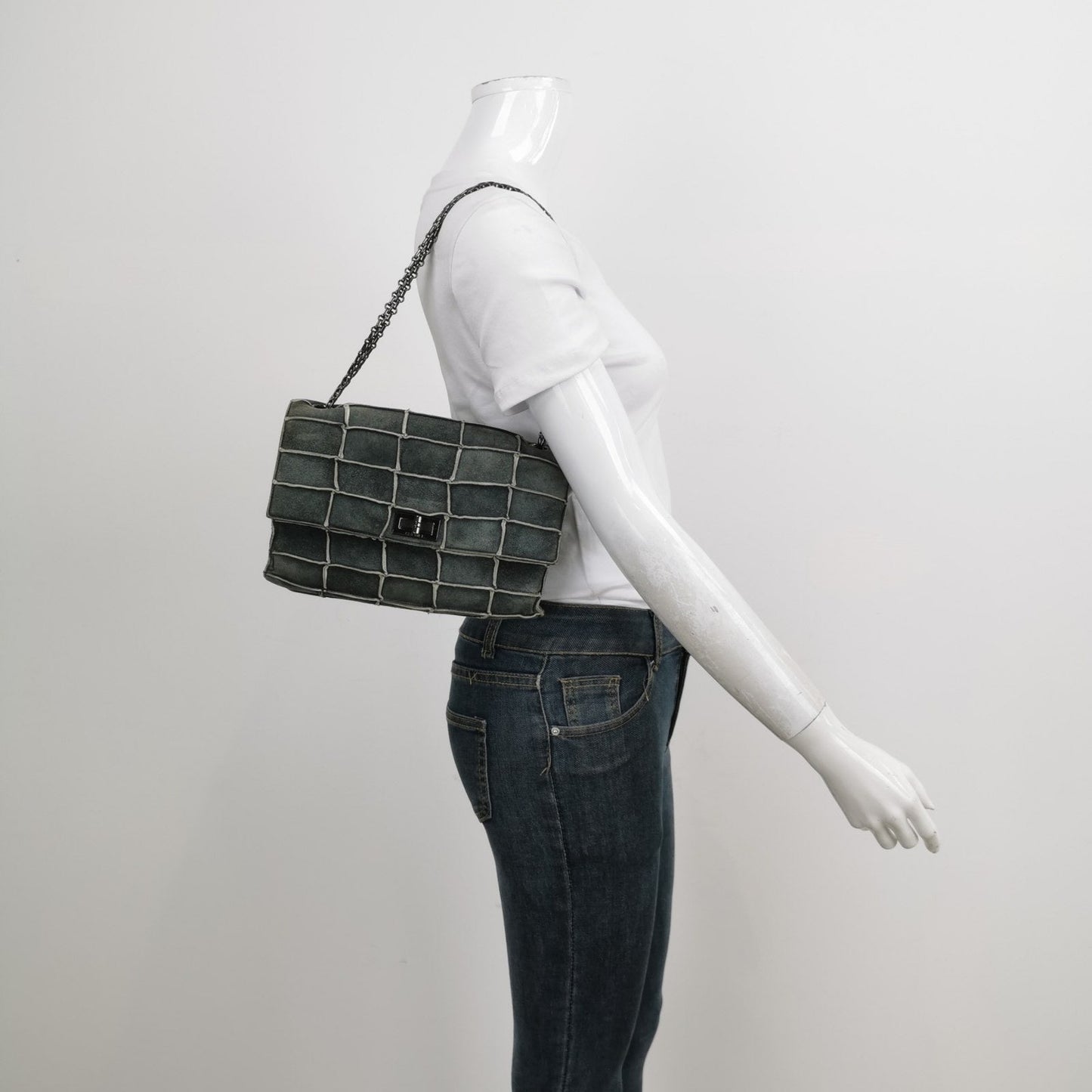 Chanel 2.55 Flap Chocolate Bar Suede Green Shoulder Bag
