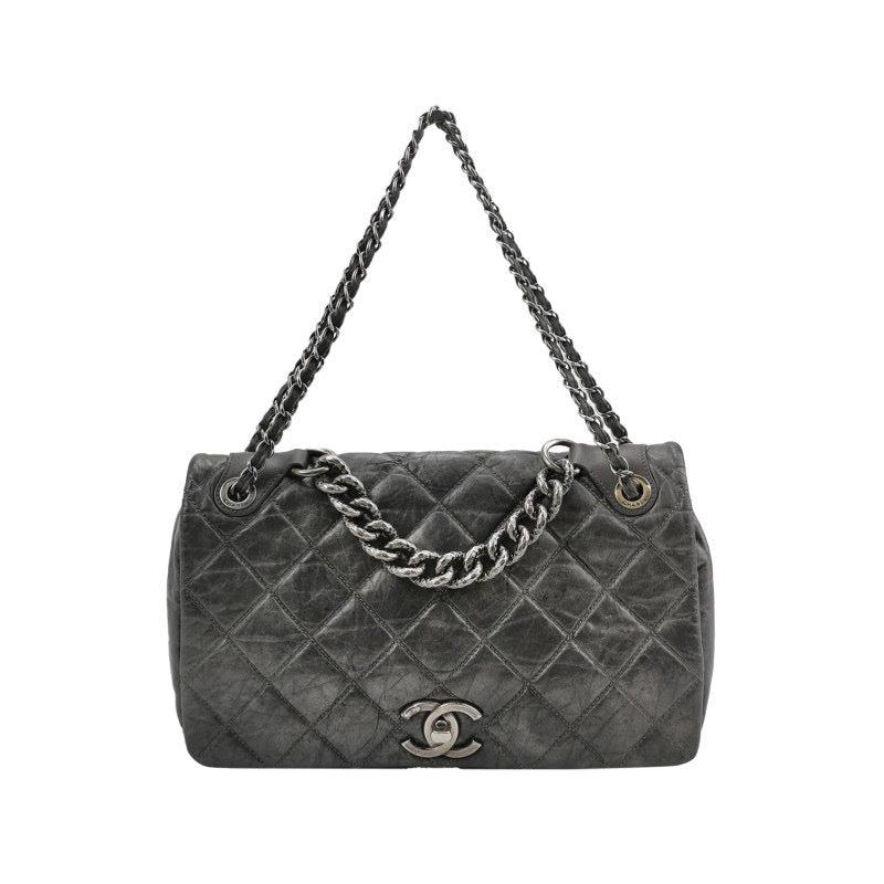 Chanel Paris Bombay Pondicherry Flap Quilted Hardware Silver Grey Shoulder Bag