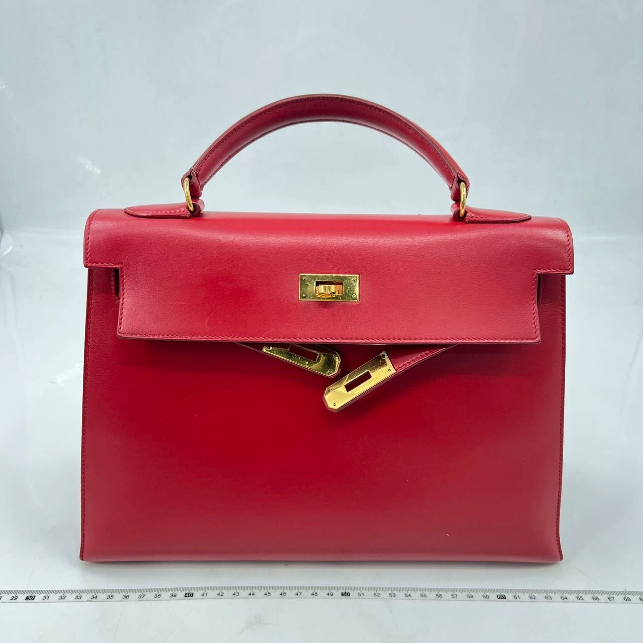 Hermes Kelly Sellier Rouge Vif Box Calf Hw Leather Red Travel Bag