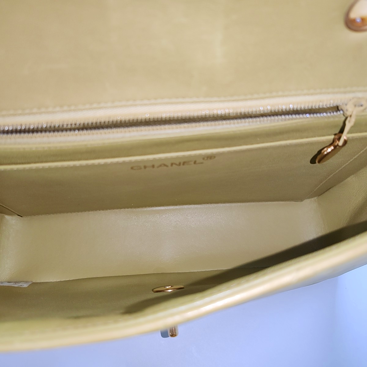 Chanel Classic Flap Light Yellow Lambskin 24k Green Gold Leather Handbag