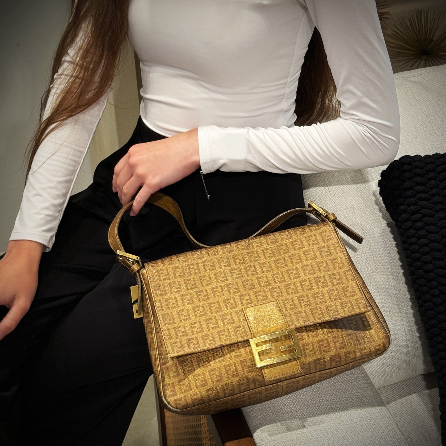 Fendi Zucchino Mamma Forever Shoulder Bag Tws Canvas Gold