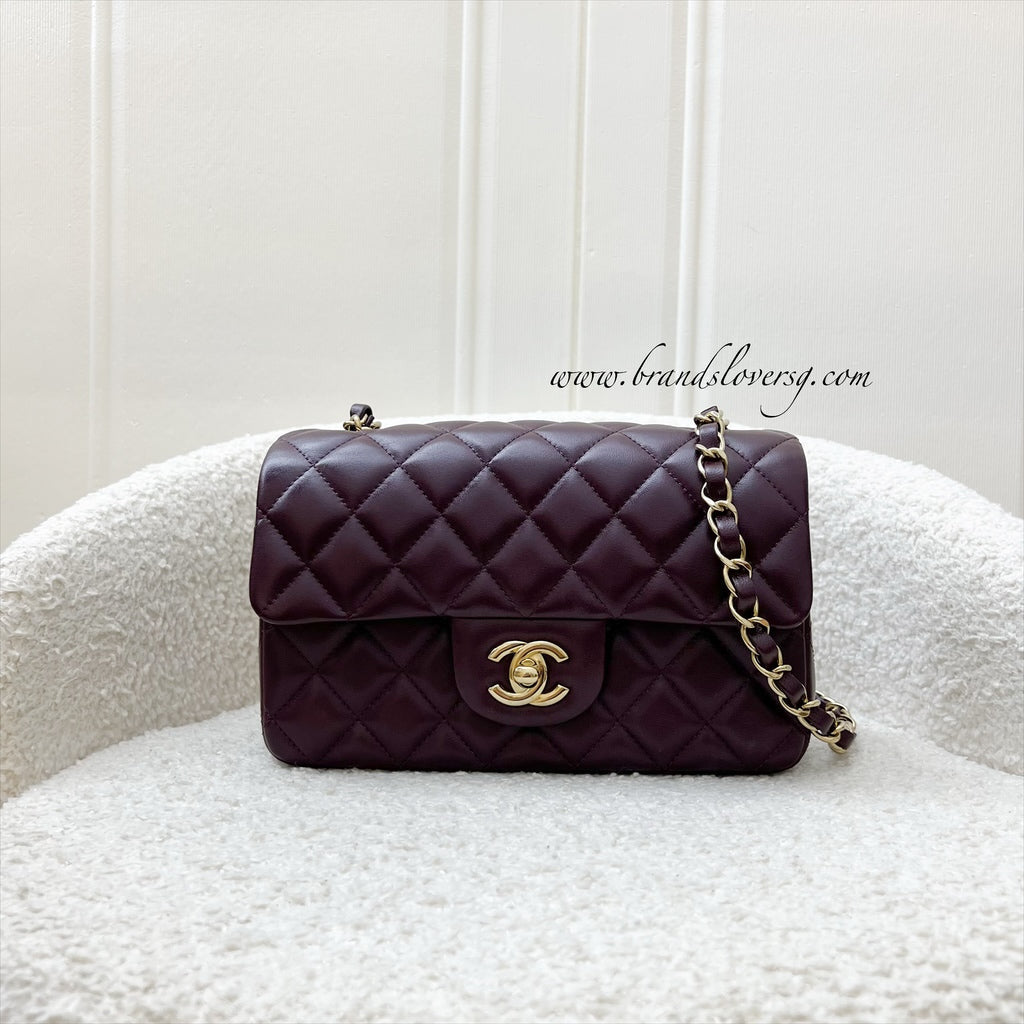 Chanel Classic Rectangle Mini Flap Bag in Burgundy Lambskin and Lghw