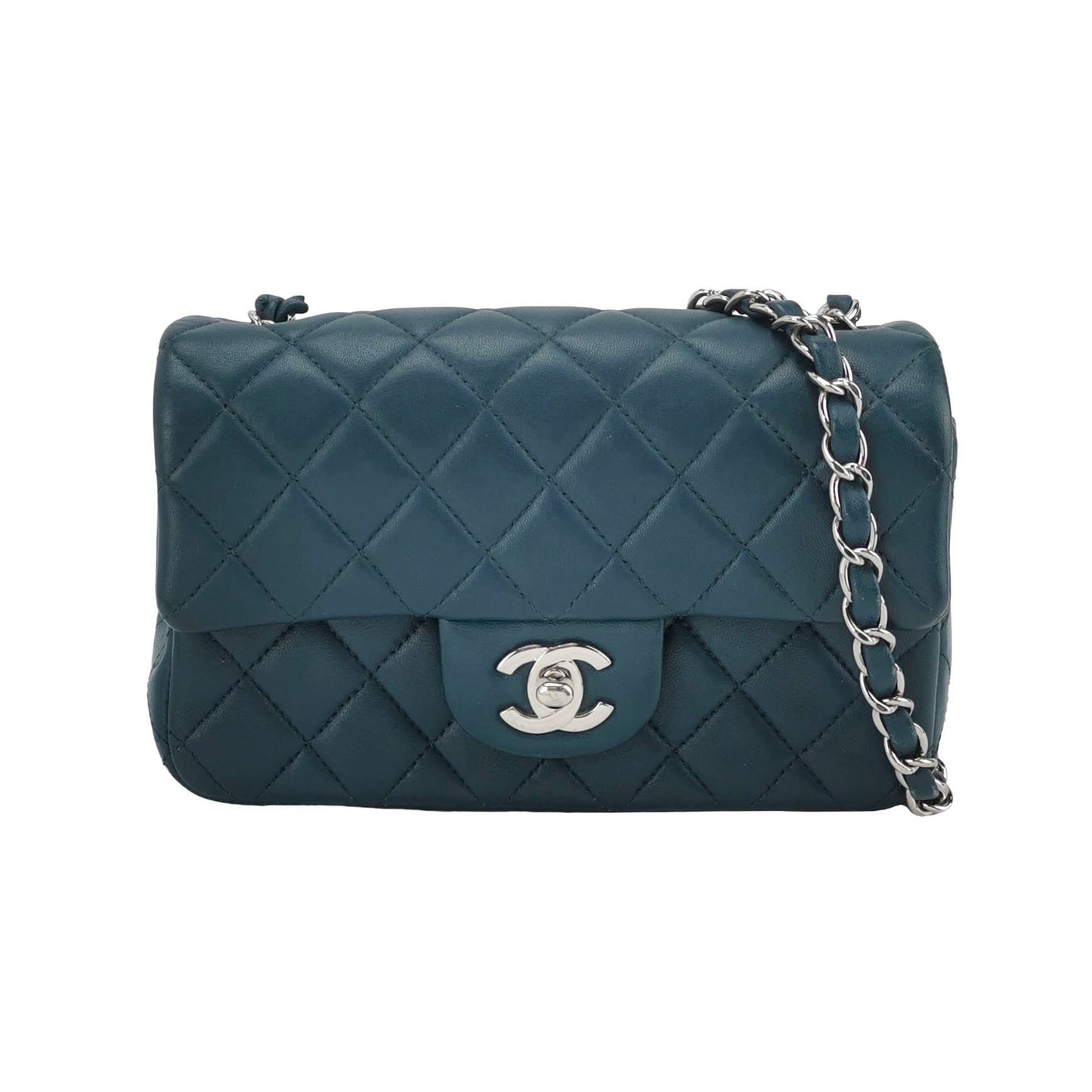 Chanel Classic Flap Rectangular Teal Lambskin Green Mini Bag