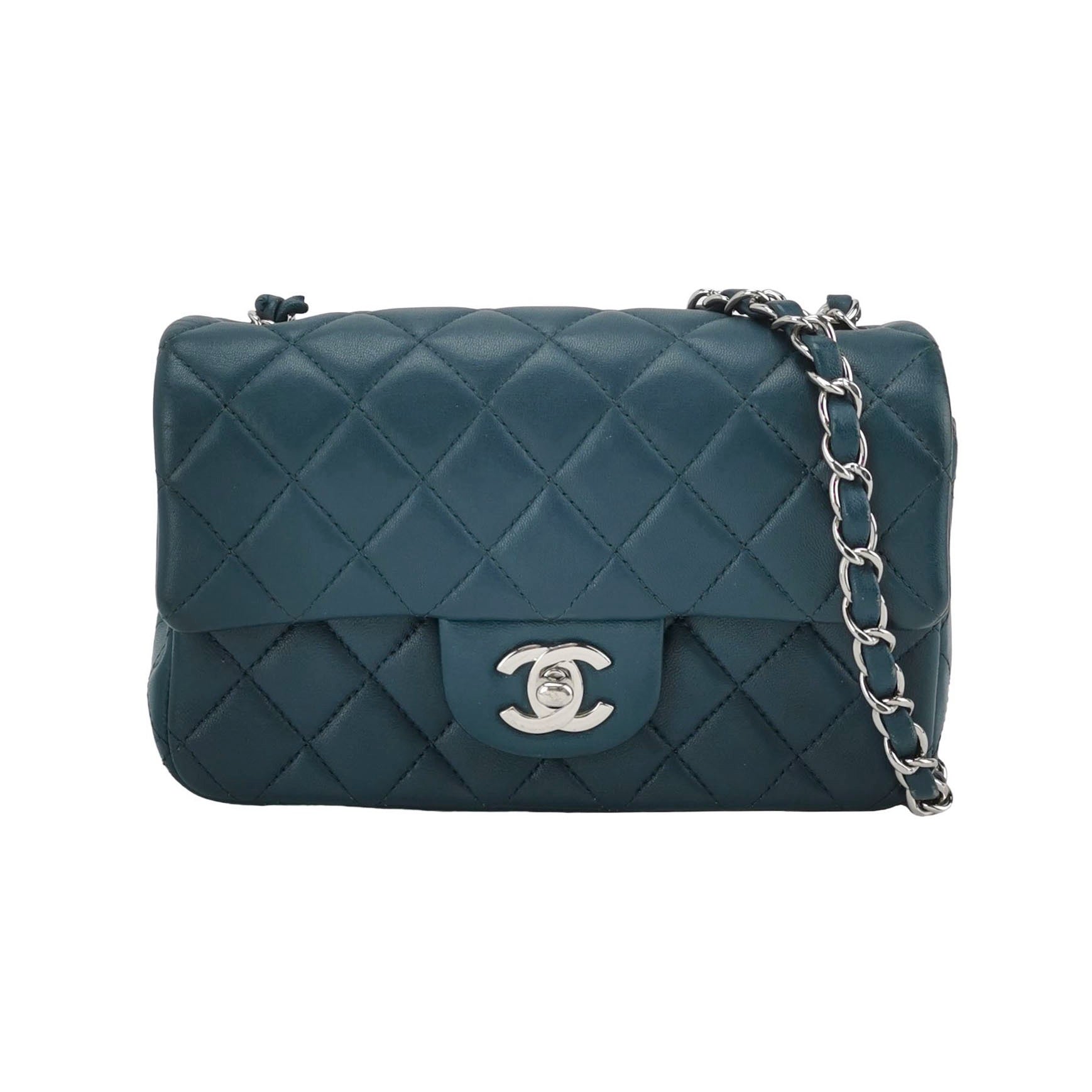 Chanel Classic Flap Rectangular Teal Lambskin Green Mini Bag