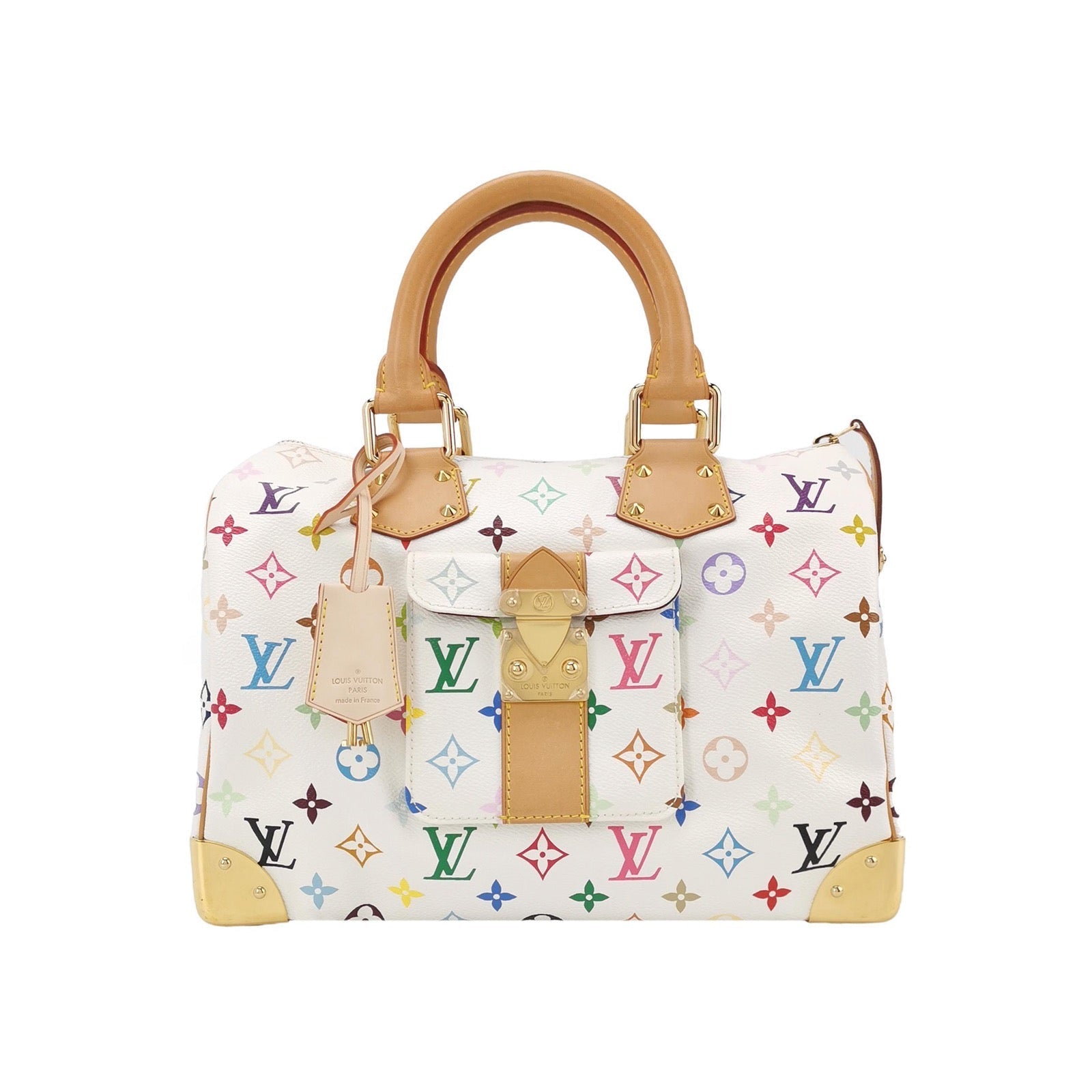Louis Vuitton x Takashi Murakami Speedy 30 Lock Multicolor White Handbag Multicolor 12