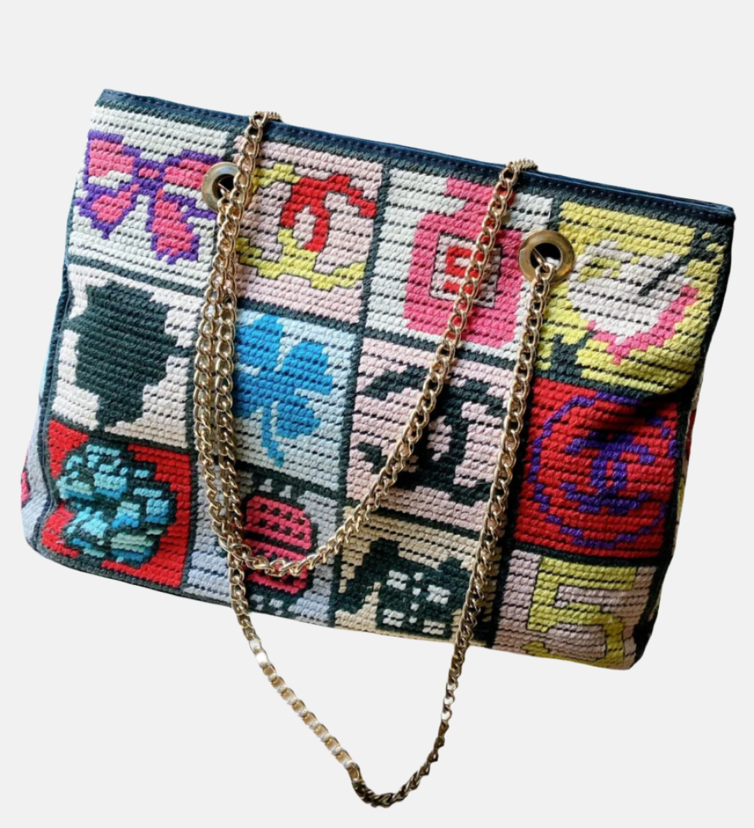 Chanel Rare Precious Symbols Needlepoint Shopper Shoulder Bag