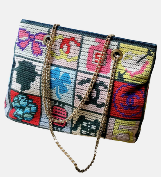 Chanel Rare Precious Symbols Needlepoint Shopper Shoulder Bag