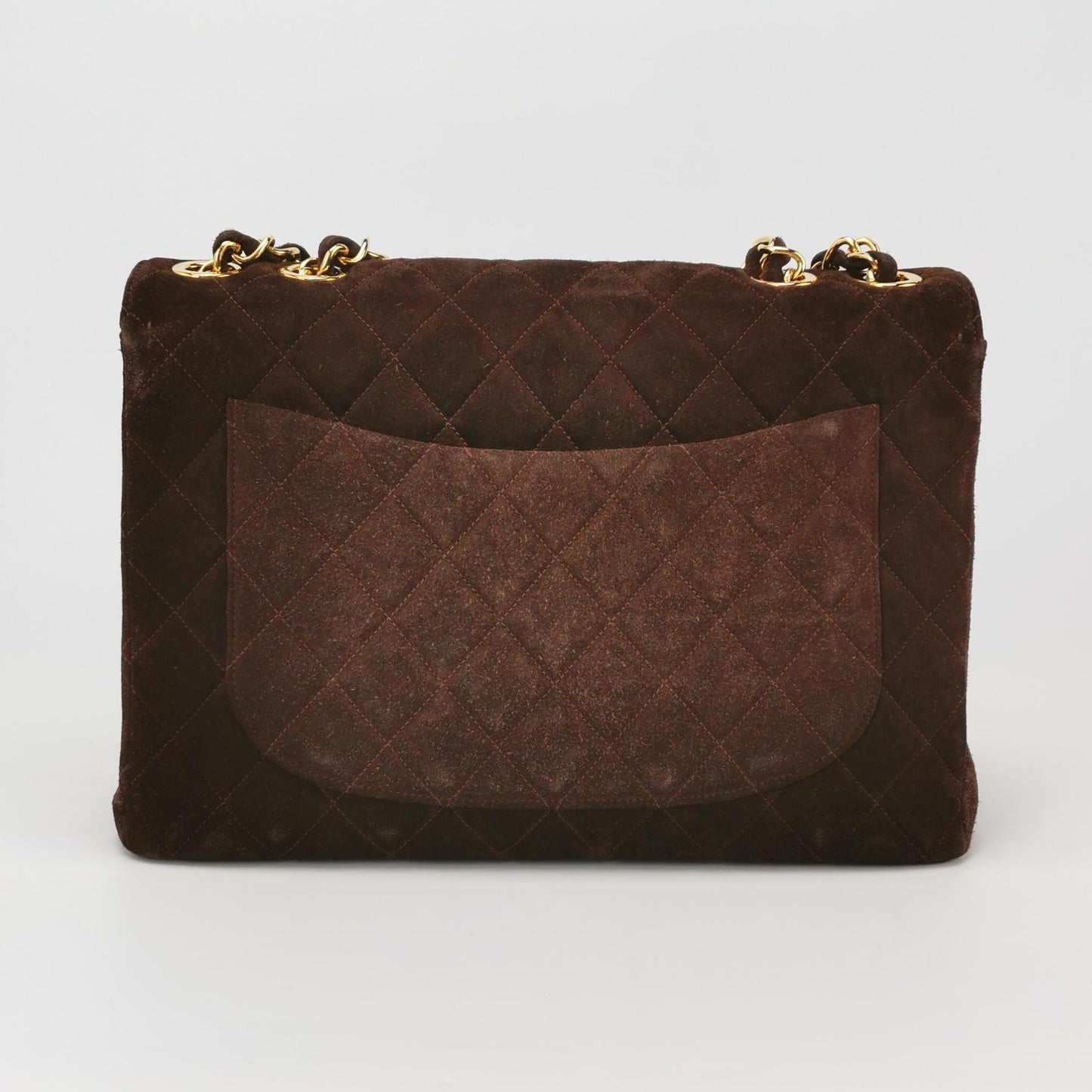Chanel Classic Flap Maxi Chocolate Suede Giant Brown Gold Leather Handbag