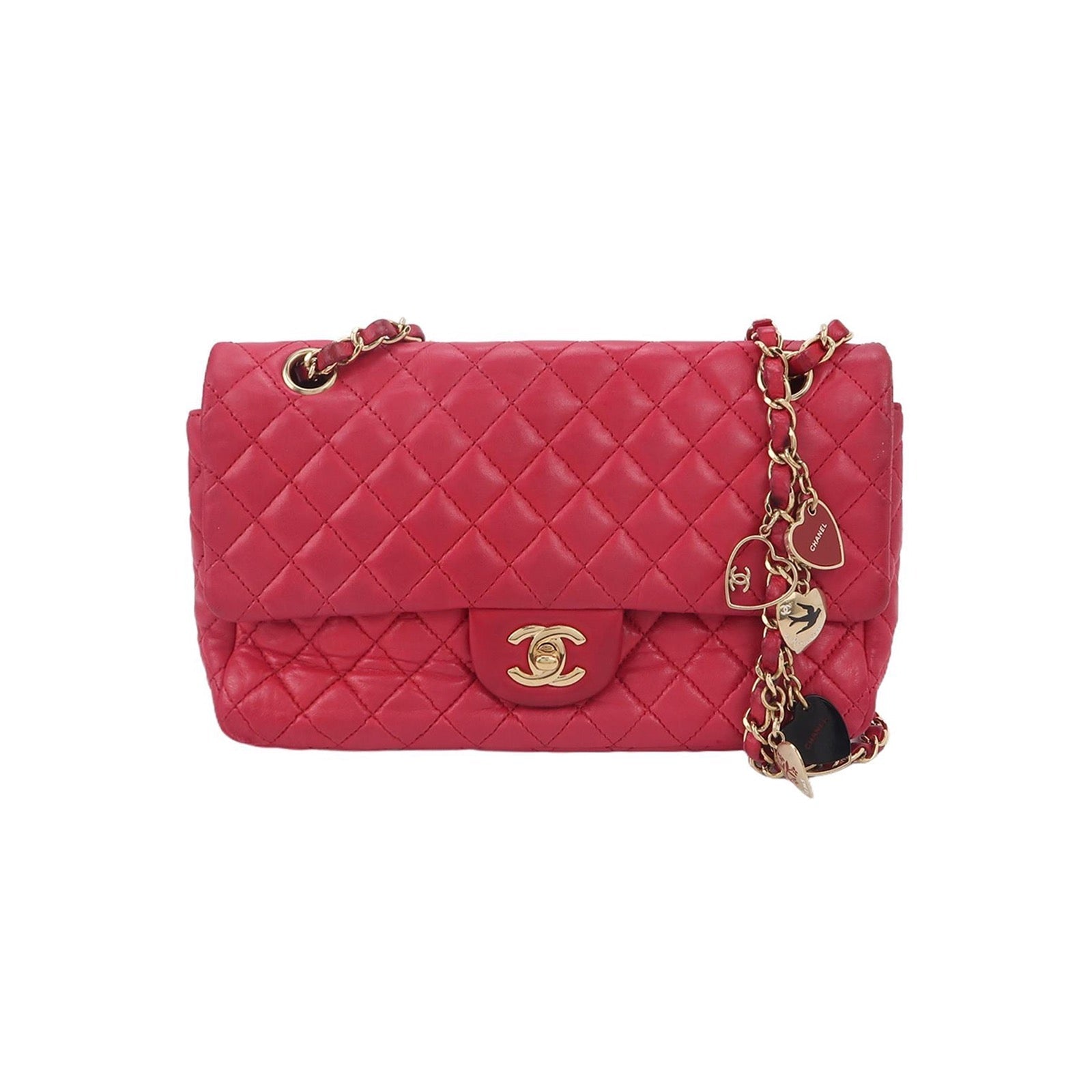 Chanel Seasonal Flap Lambskin Valentine's Heart Charms Pink Leather Key Chain