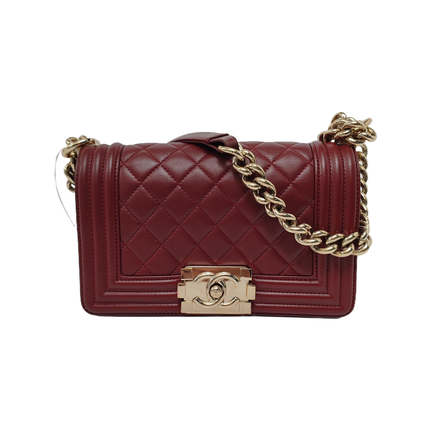 Chanel Le Boy Burgundy Lambskin Antiqued Hardware Gold Small Leather Handbag