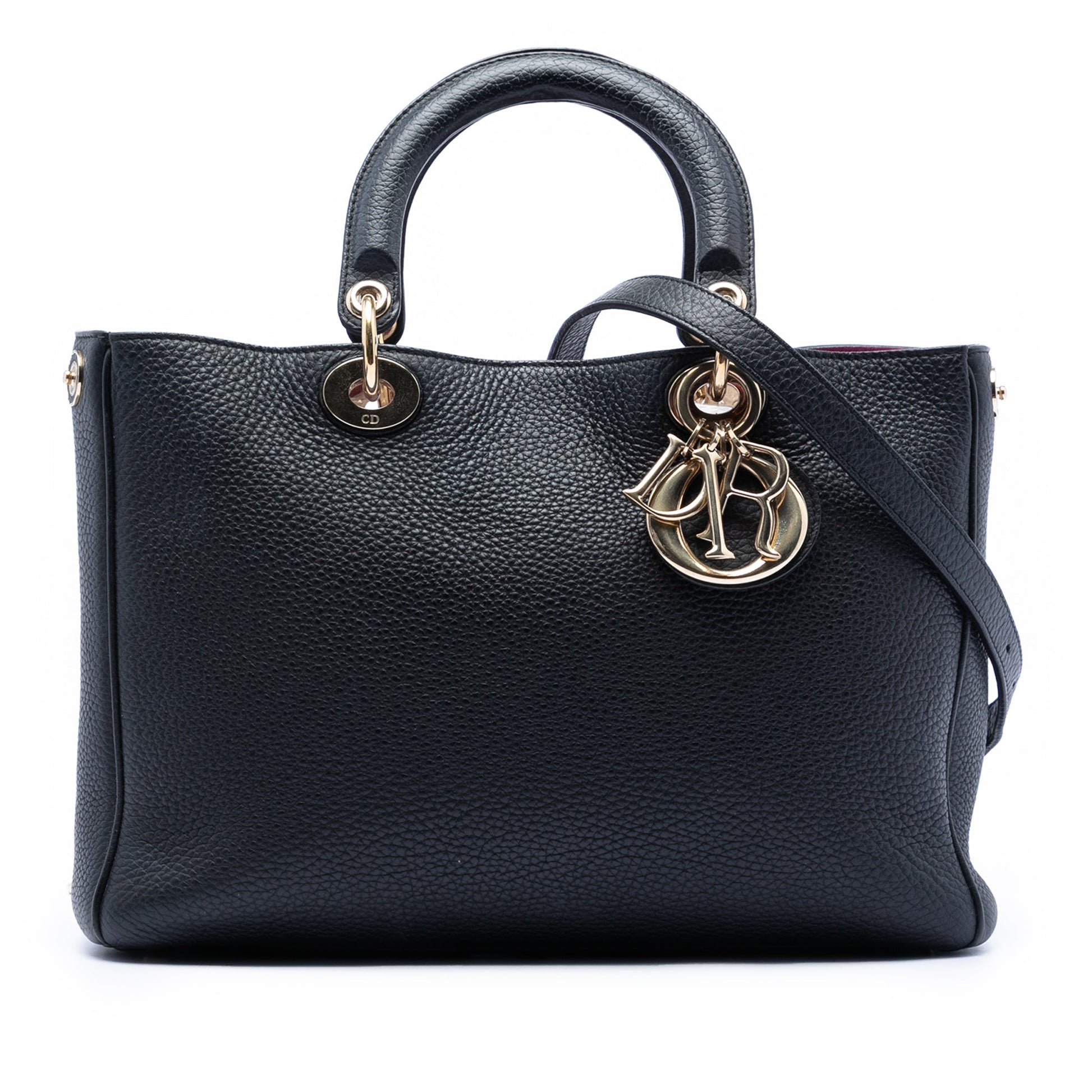 Dior Handbag Pebbled Calfskin issimo Satchel Black Medium Satchel Bag