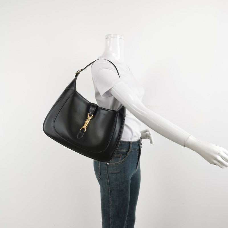 Gucci Jackie Adjustable Strap Leather Black Medium Travel Bag