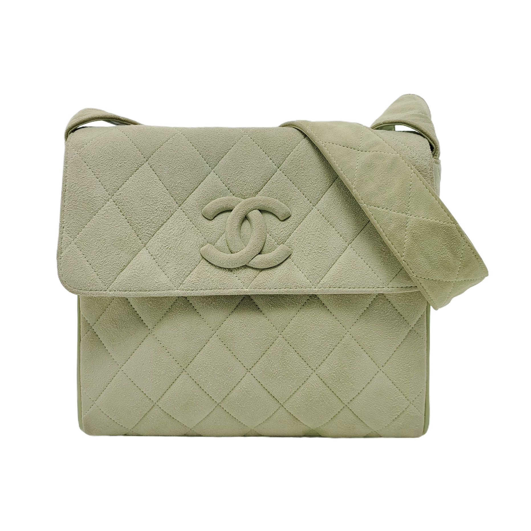 Chanel Flap Suede Green Small Leather Crossbody Bag