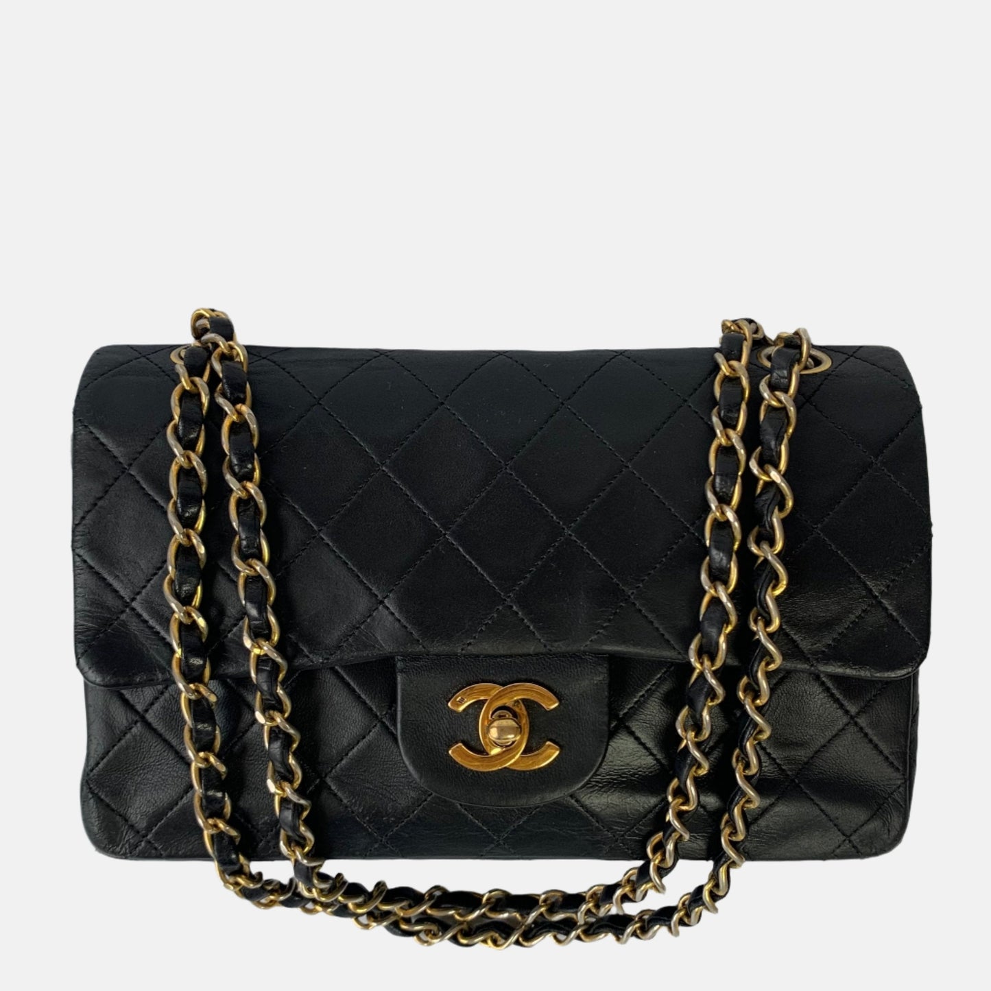Chanel Classic Flap Lambskin 24k Hardware Black Gold Leather Handbag Gold Hardware