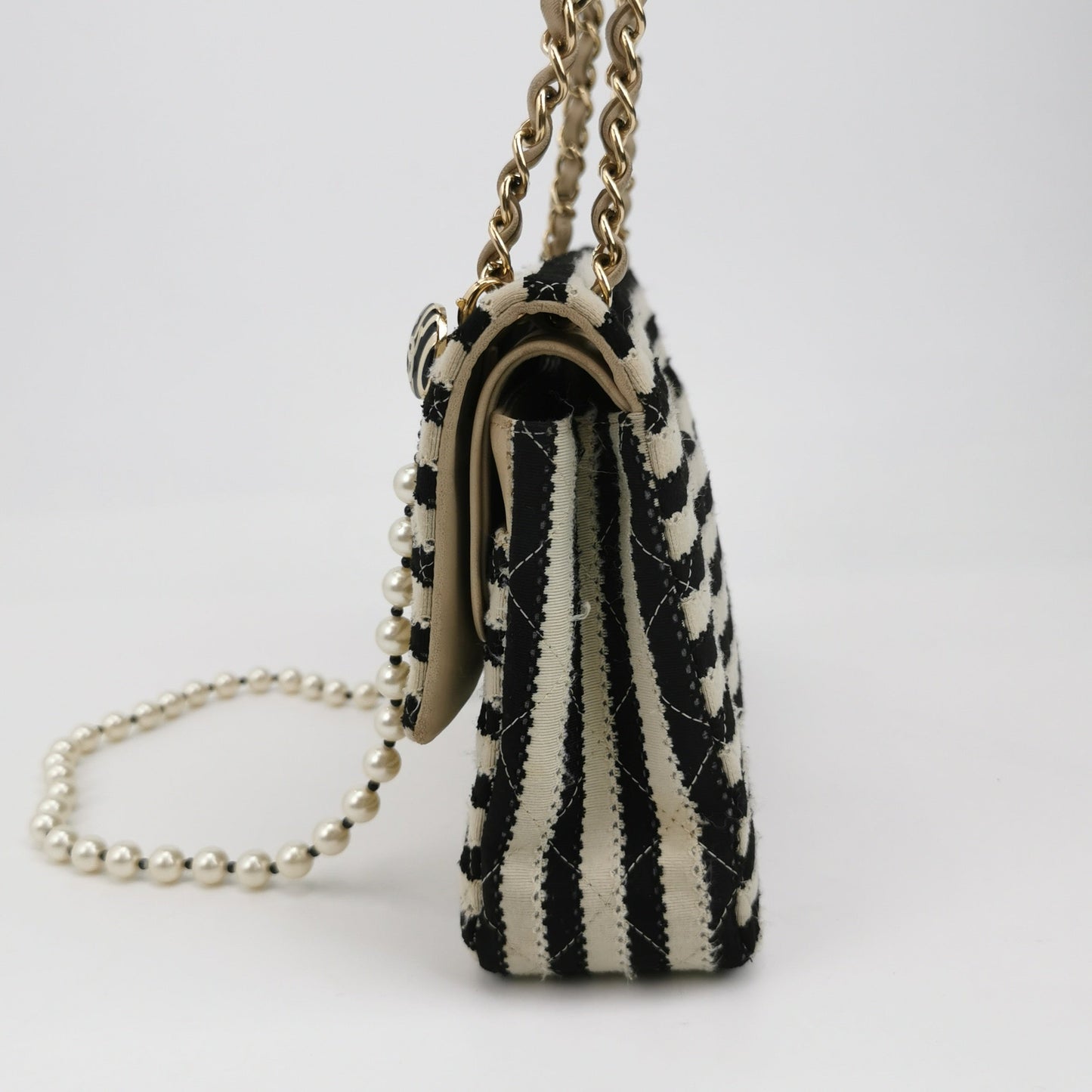 Chanel Striped Jersey Coco Sailor Pearl Classic Black White Shoulder Bag