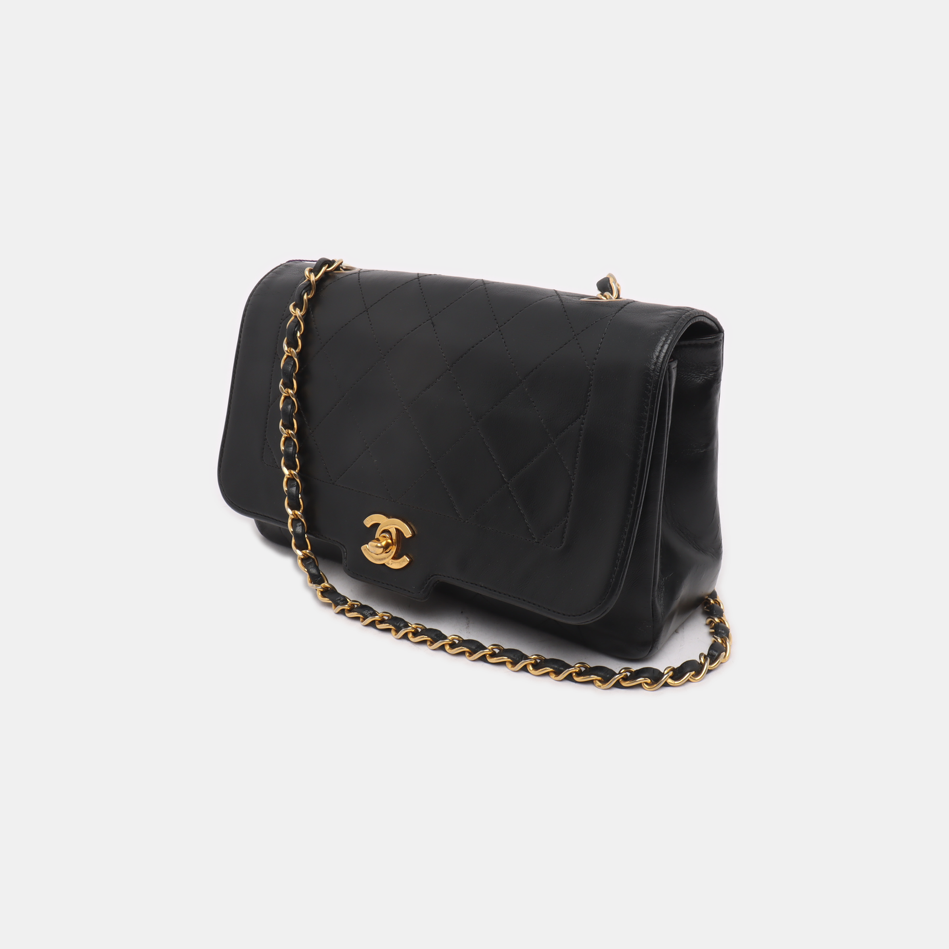 Chanel Diana CC Flap Lambskin 24k HW Black Gold Leather Shoulder Bag Gold Hw