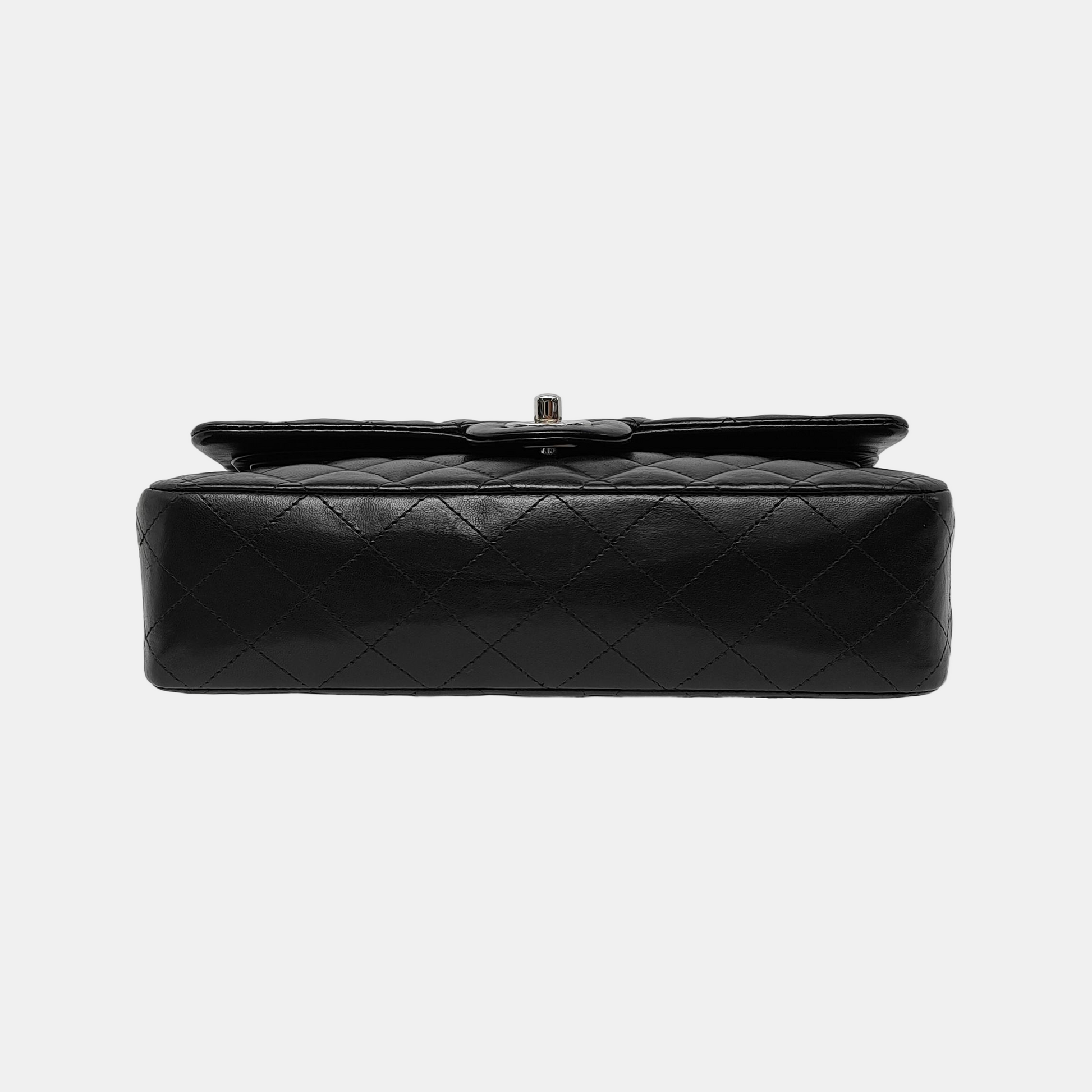 Chanel Timeless Classic Flap Lambskin Hardware Black Silver Leather Handbag Silver Hardware