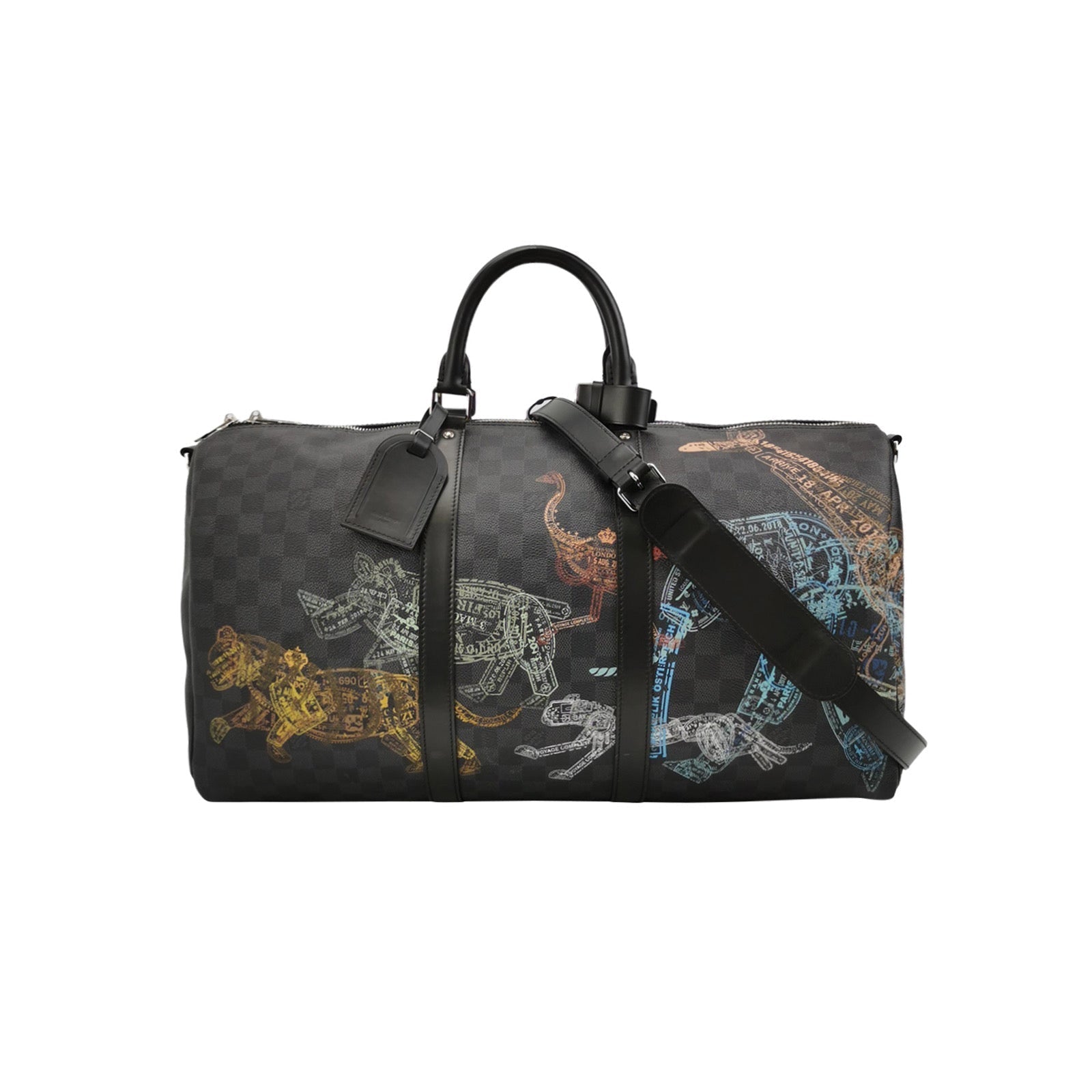 Louis Vuitton Keepall Bandouliere 50 Graphite Stamps Damier Travel Bag