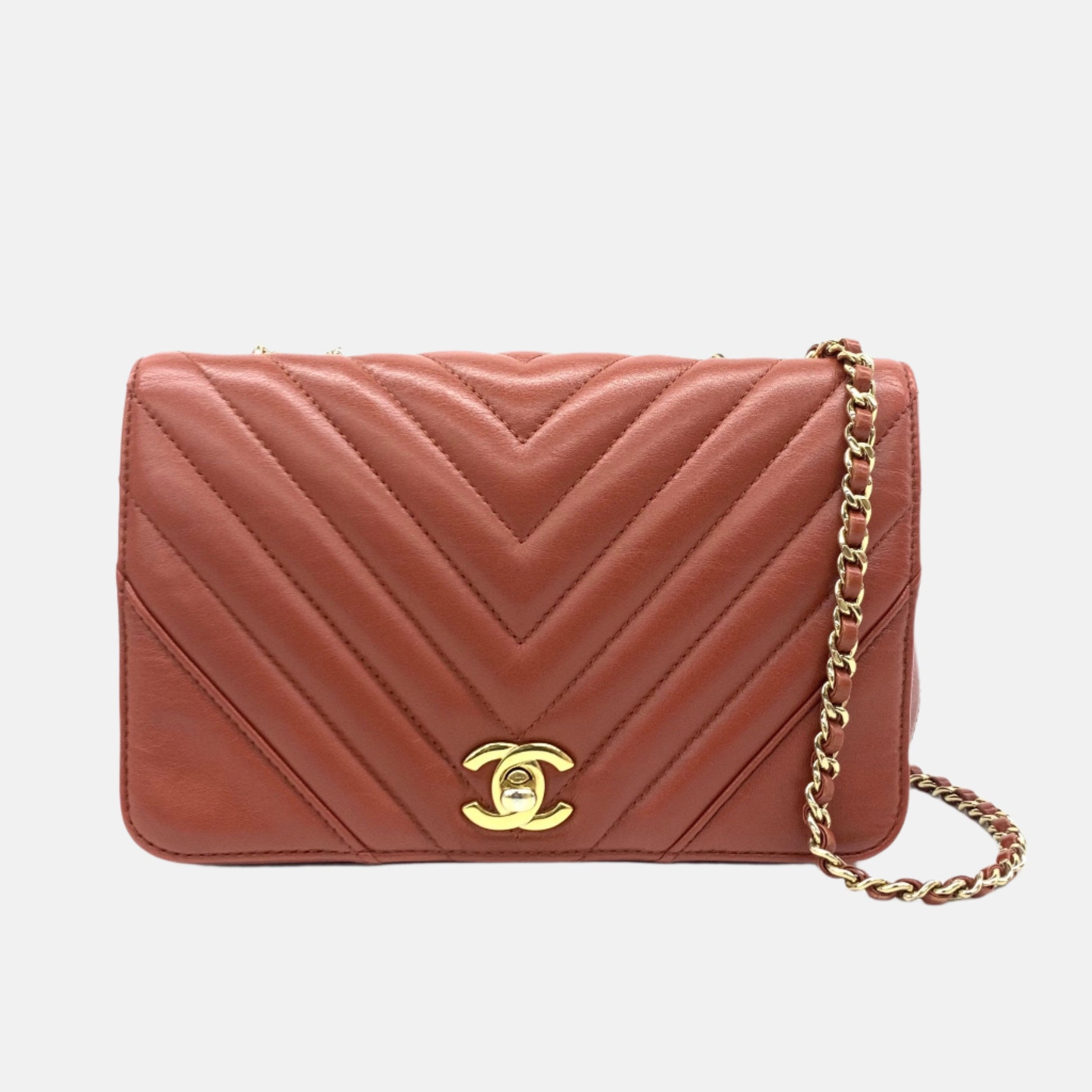 Chanel Classic Flap Rectangular Chevron Quilted Calfskin Red Leather Crossbody Bag