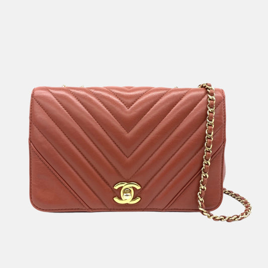 Chanel Classic Flap Rectangular Chevron Quilted Calfskin Red Leather Crossbody Bag